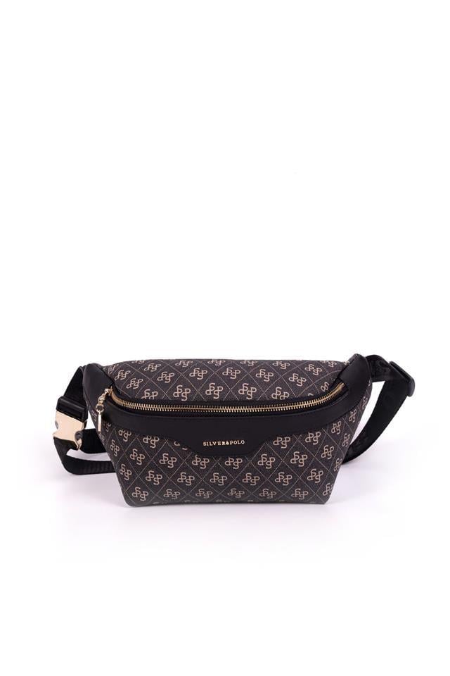 Silver & Polo Füme - Siyah SP1192 Monogram Kadın Bel Çantası