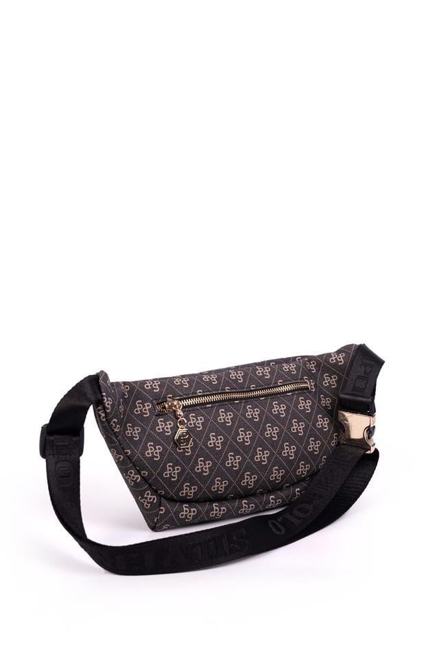 Silver & Polo Füme - Siyah SP1192 Monogram Kadın Bel Çantası