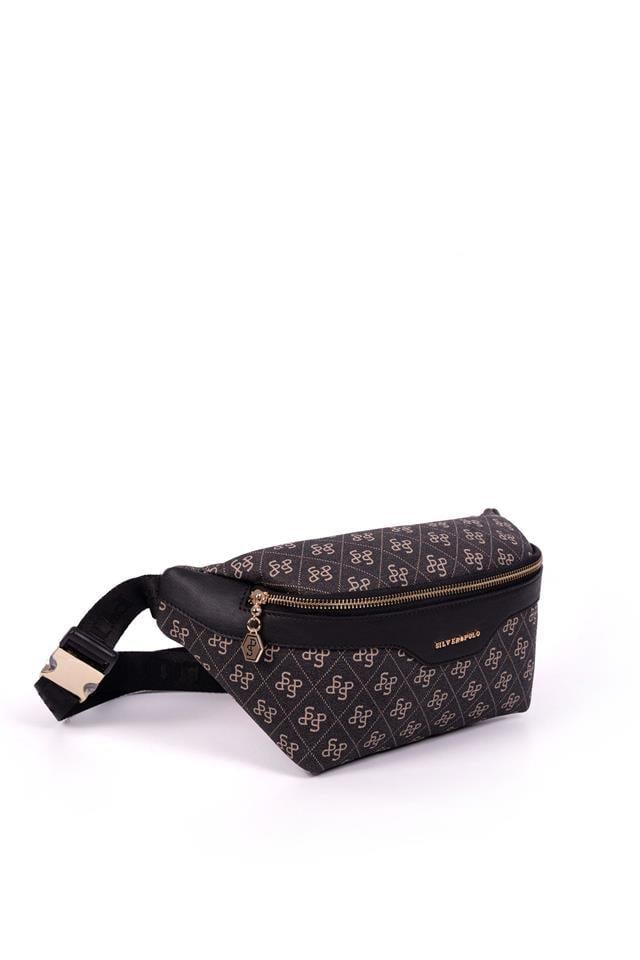 Silver & Polo Füme - Siyah SP1192 Monogram Kadın Bel Çantası