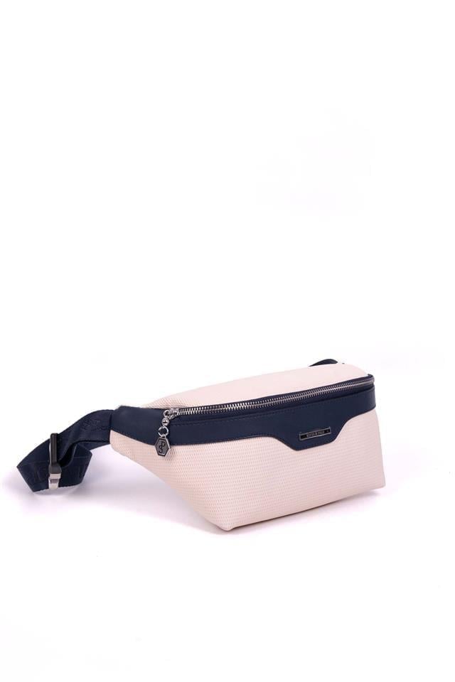 Silver & Polo Bej - Lacivert SP1192 Petek Kadın Bel Çantası